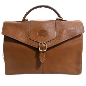 Longchamp Vintage Cognac Brown Leather Briefcase Business Bag *read callout*